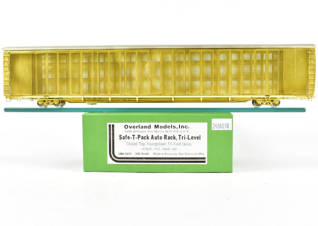 HO Brass OMI - Overland Models, Inc. Various Roads Safe-T-Pack Auto Rack, Tri-Level With Closed Top and Youngstown Tri-Fold Doors ATSF, FEC, N&W, and WP