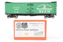 Load image into Gallery viewer, O Brass PSC - Precision Scale Co. PFE - Pacific Fruit Express 40’ R-30-12-9 Wood Refrigerator Car FP SLRX No.3069 Budweiser Beer
