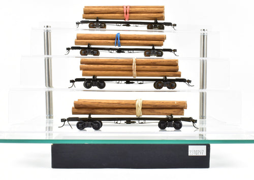 HO Brass NWSL - Northwest Short Line Various Roads 50' Skeleton Log Cars 4-Pack with Trucks and loads