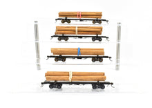 Load image into Gallery viewer, HO Brass NWSL - Northwest Short Line Various Roads 50&#39; Skeleton Log Cars 4-Pack with Trucks and loads CP
