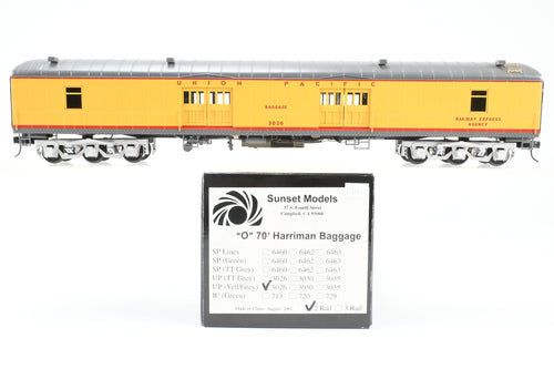 O Brass Sunset Models Third Rail UP - Union Pacific 70’ Harriman Baggage FP Yellow/Gray No. 3026