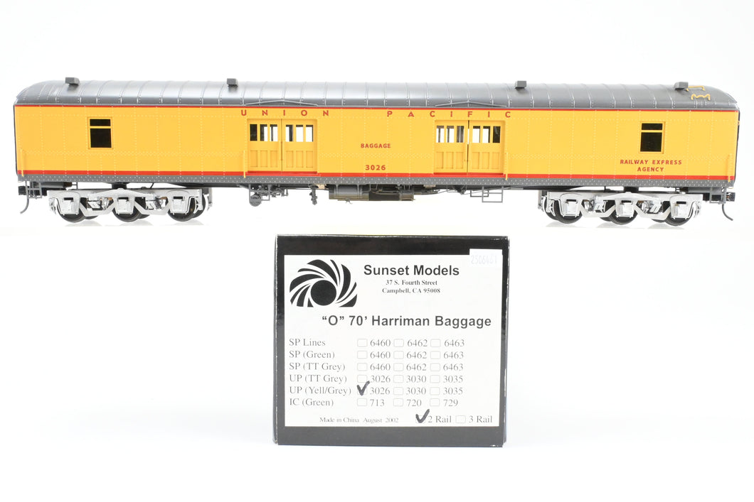 O Brass Sunset Models Third Rail UP - Union Pacific 70’ Harriman Baggage FP Yellow/Gray No. 3026