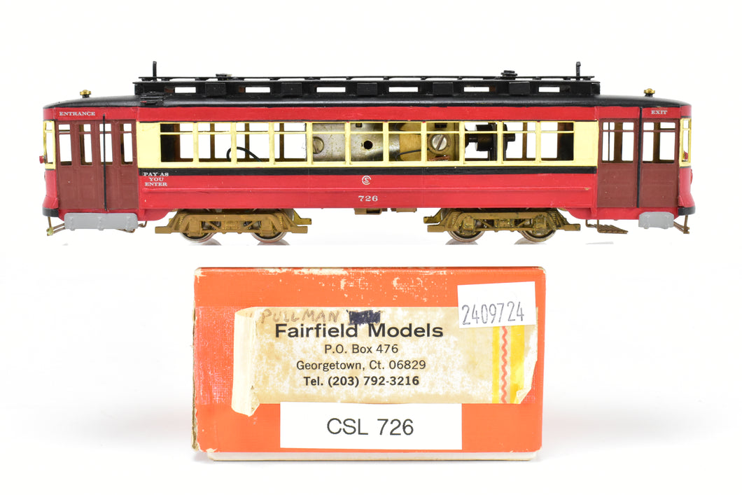 HO Brass Fairfield Models 343 CSL - Chicago Surface Lines Pullman Car Custom Painted No. 726
