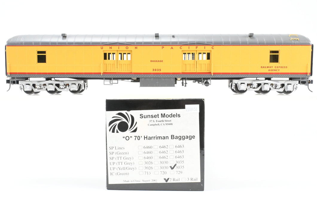 O Brass Sunset Models Third Rail UP - Union Pacific 70’ Harriman Baggage FP Yellow/Gray No. 3035