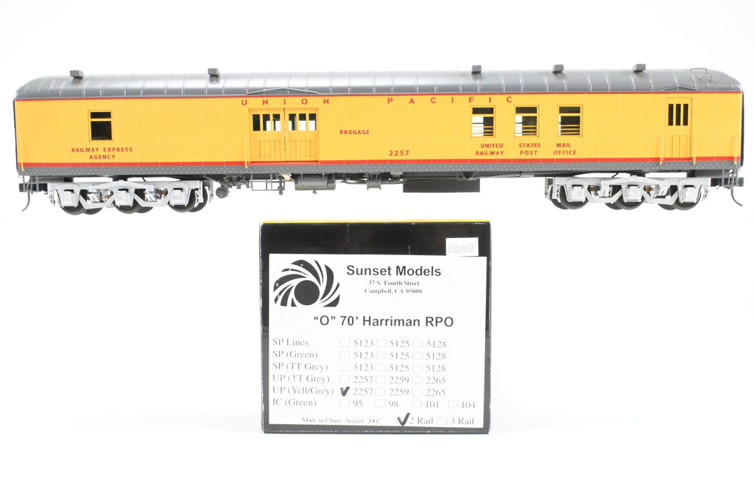 O Brass Sunset Models Third Rail UP - Union Pacific 70’ Harriman RPO FP Yellow/Gray No. 2257
