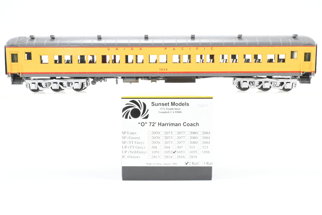 O Brass Sunset Models Third Rail UP - Union Pacific 72’ Harriman Coach FP Yellow/Gray No. 1053