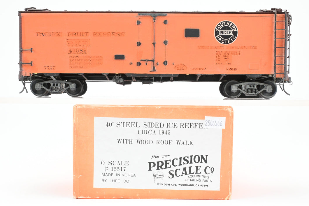 O Brass PSC - Precision Scale Co. PFE - Pacific Fruit Express 40’ Steel Reefer with Wood Roof Walk Circa 1945 CP No. 45682 BAD LETTERING