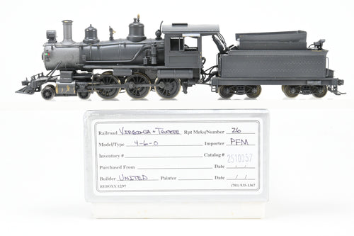 HO Brass PFM - United V&T - Virginia & Truckee 4-6-0 No. 26 CP No Lettering Tsunami DCC & Sound REEBOX