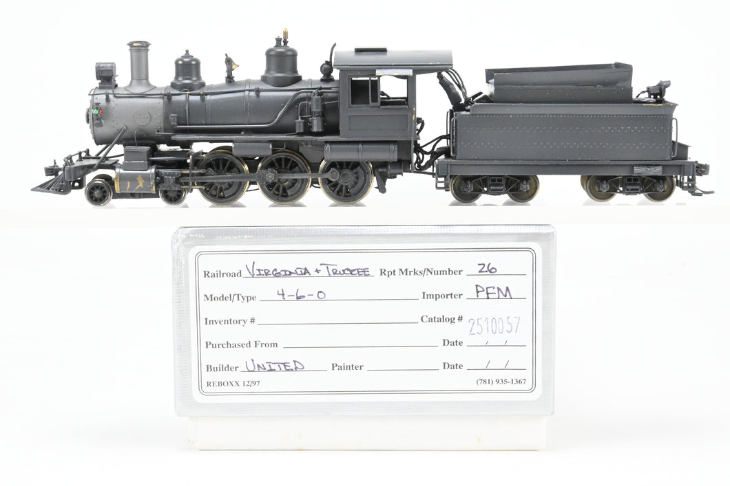 HO Brass PFM - United V&T - Virginia & Truckee 4-6-0 No. 26 CP No Lettering Tsunami DCC & Sound REEBOX