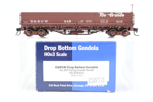HOn3 Blackstone Models D&RGW - Denver & Rio Grande Western Drop Bottom Gondola Flying Grande Herald No. 845