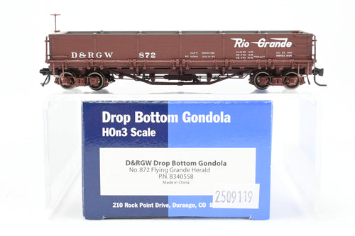 HOn3 Blackstone Models D&RGW - Denver & Rio Grande Western Drop Bottom Gondola Flying Grande Herald No. 872