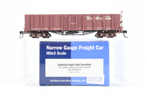 HOn3 Blackstone Models D&RGW - Denver & Rio Grande Western High Side Gondola Flying Grande Herald No. 9206
