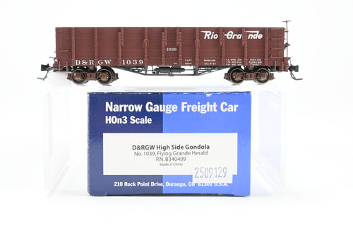 HOn3 Blackstone Models D&RGW - Denver & Rio Grande Western High Side Gondola Flying Grande Herald No. 1039
