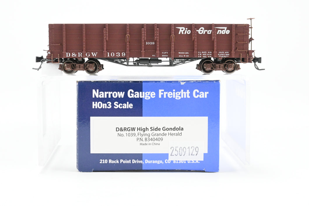 HOn3 Blackstone Models D&RGW - Denver & Rio Grande Western High Side Gondola Flying Grande Herald No. 1039