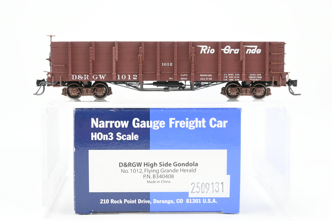 HOn3 Blackstone Models D&RGW - Denver & Rio Grande Western High Side Gondola Flying Grande Herald No. 1012