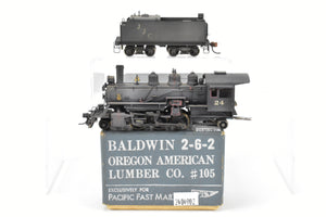 HO Brass PFM - United Oregon American Lumber Co. Baldwin 2-6-2 #105 CP and lettered for JJC #24