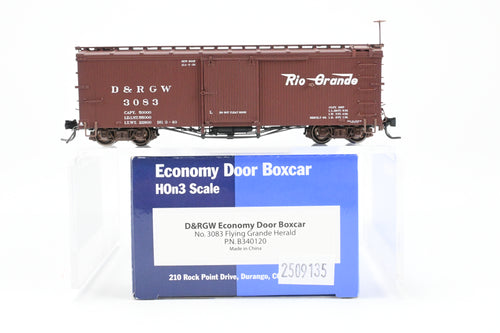 HOn3 Blackstone Models D&RGW - Denver & Rio Grande Western 30’ Economy Door Box Car Flying Grande Herald No. 3083
