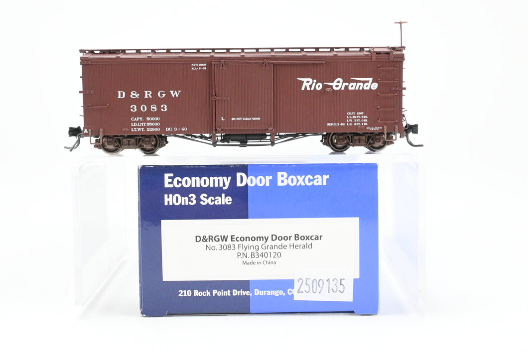 HOn3 Blackstone Models D&RGW - Denver & Rio Grande Western 30’ Economy Door Box Car Flying Grande Herald No. 3083