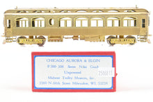 Load image into Gallery viewer, HO Brass MTM - Midwest Trolley Museum CA&amp;E - Chicago Aurora &amp; Elgin #300 - 308 Series Niles Coach Unpowered Trailer
