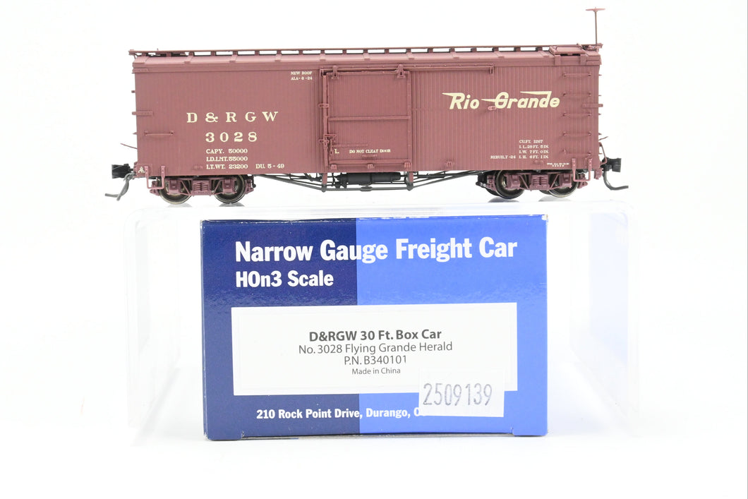 HOn3 Blackstone Models D&RGW - Denver & Rio Grande Western 30' Box Car Flying Grande Herald No. 3028
