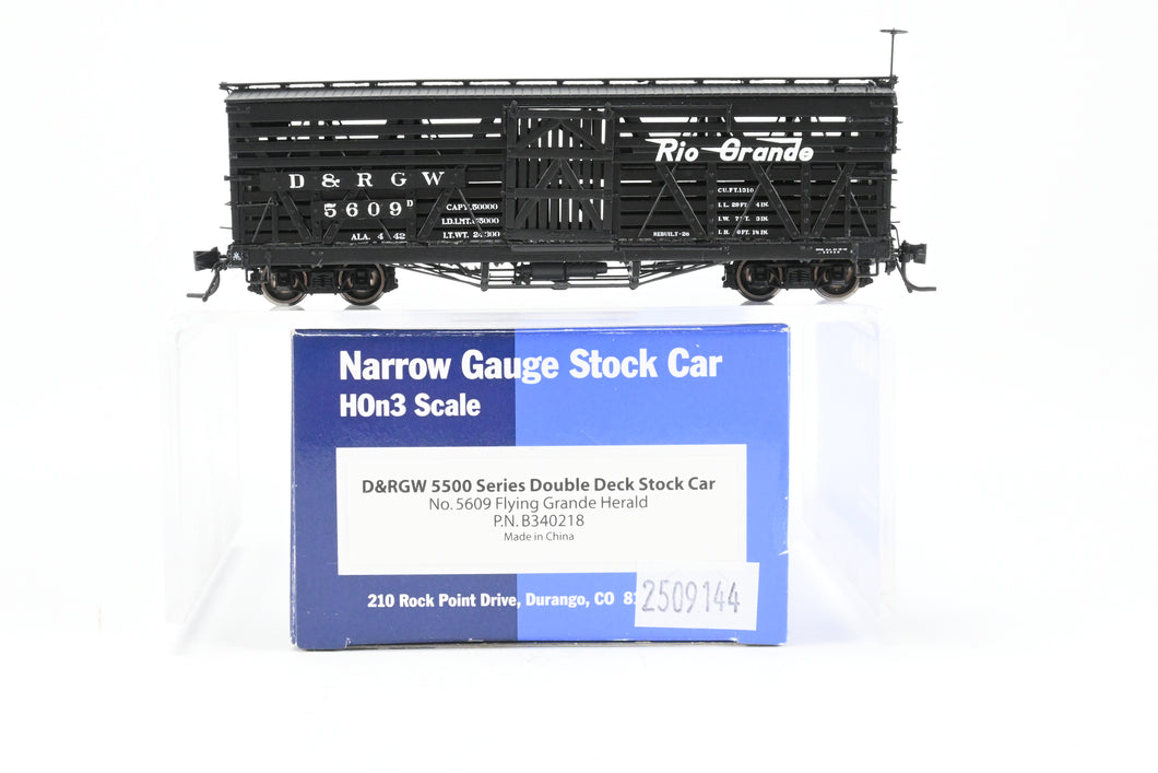 HOn3 Blackstone Models D&RGW - Denver & Rio Grande Western 5500 Series 30' Double Deck Stock Car Flying Grande Herald No. 5609