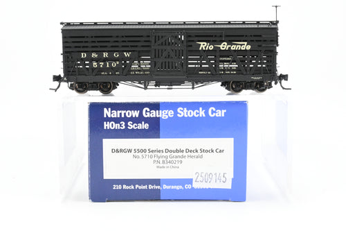 HOn3 Blackstone Models D&RGW - Denver & Rio Grande Western 5500 Series 30' Double Deck Stock Car Flying Grande Herald No. 5710