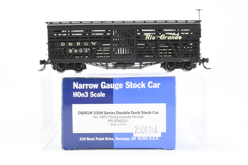 HOn3 Blackstone Models D&RGW - Denver & Rio Grande Western 5500 Series 30' Double Deck Stock Car Flying Grande Herald No. 5803