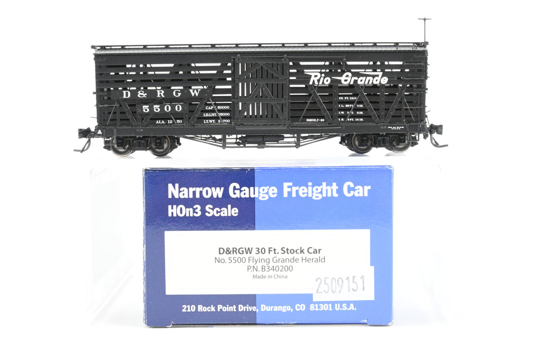 HOn3 Blackstone Models D&RGW - Denver & Rio Grande Western 30' Stock Car Flying Grande No. 5500