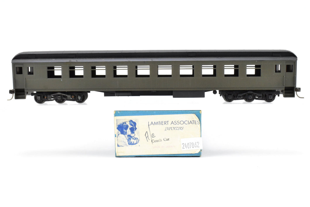 HO Brass Lambert #840 ATSF - Santa Fe Heavyweight Coach CP Central Valley Trucks. Painted, but Unlettered