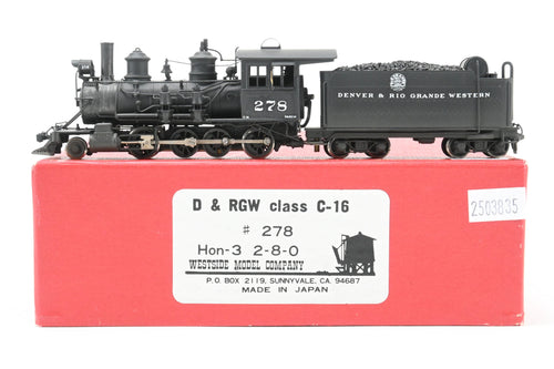 HOn3 Brass Westside Model Co. D&RGW - Denver & Rio Grande Western C-16 2-8-0 #278 Custom Painted w/Can Motor Upgrade