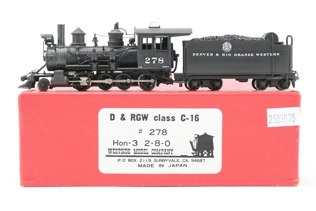 HOn3 Brass Westside Model Co. D&RGW - Denver & Rio Grande Western C-16 2-8-0 #278 Custom Painted w/Can Motor Upgrade