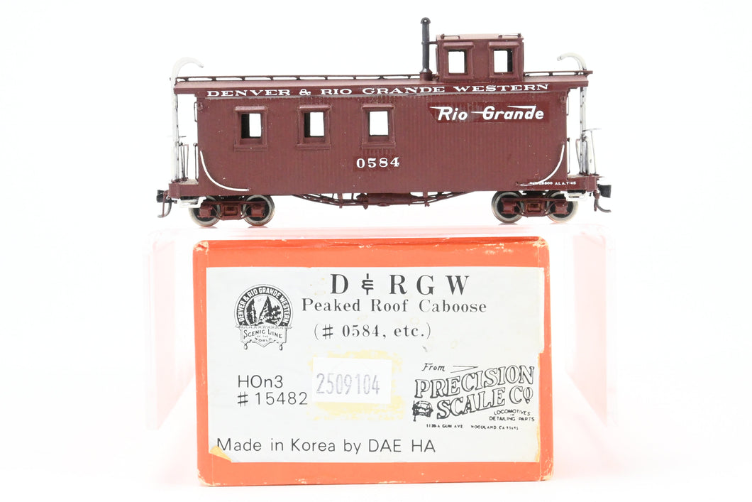 HOn3 Brass PSC - Precision Scale Co. D&RGW - Denver & Rio Grande Western Peaked Roof Caboose CP No. 0584