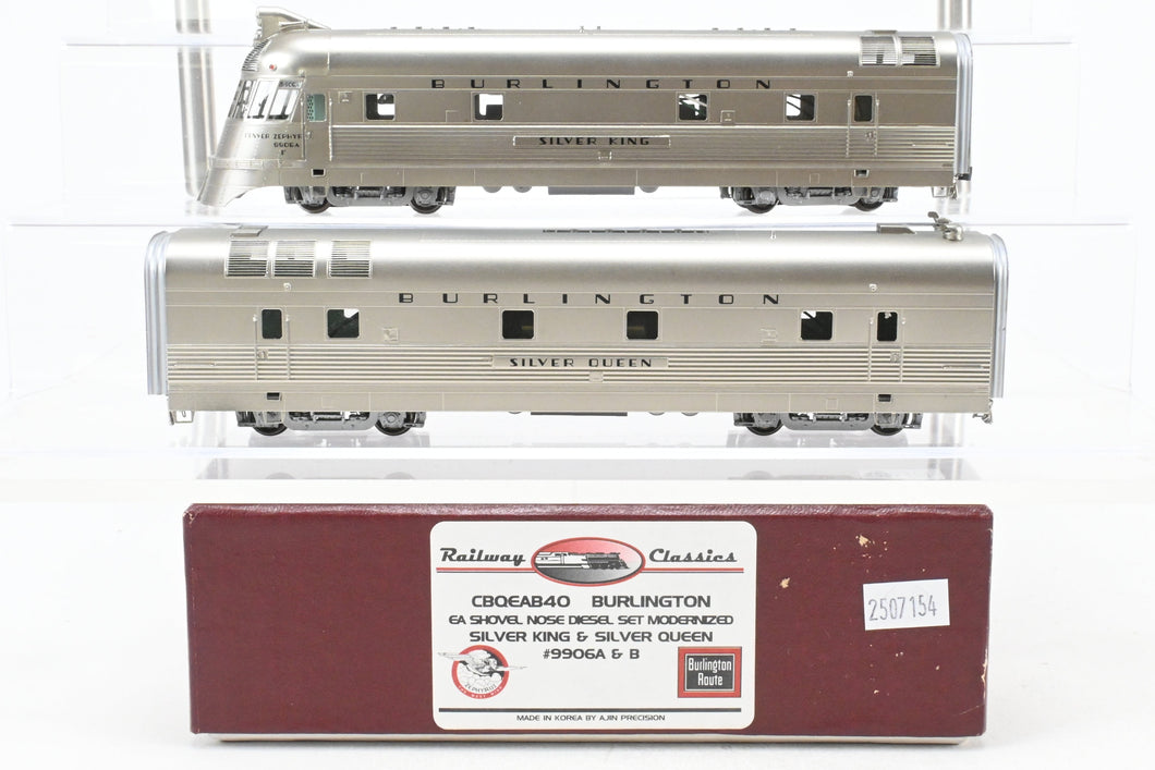 HO Brass Railway Classics CB&Q - Burlington Route EMC EA Shovel Nose Diesel Set Modernized “Silver King” and “Silver Queen” Factory Painted w/ DCC