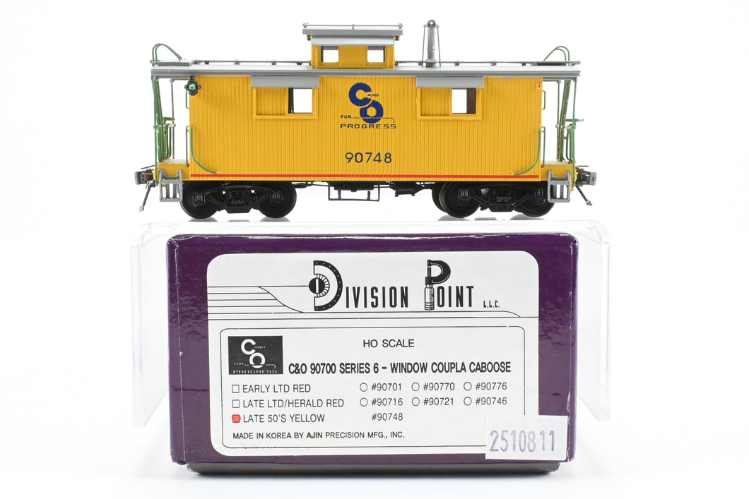 HO Brass DVP - Division Point C&O - Chesapeake & Ohio 90700 6-Window Cupola Caboose FP No. 90748 Late ’50’s Yellow