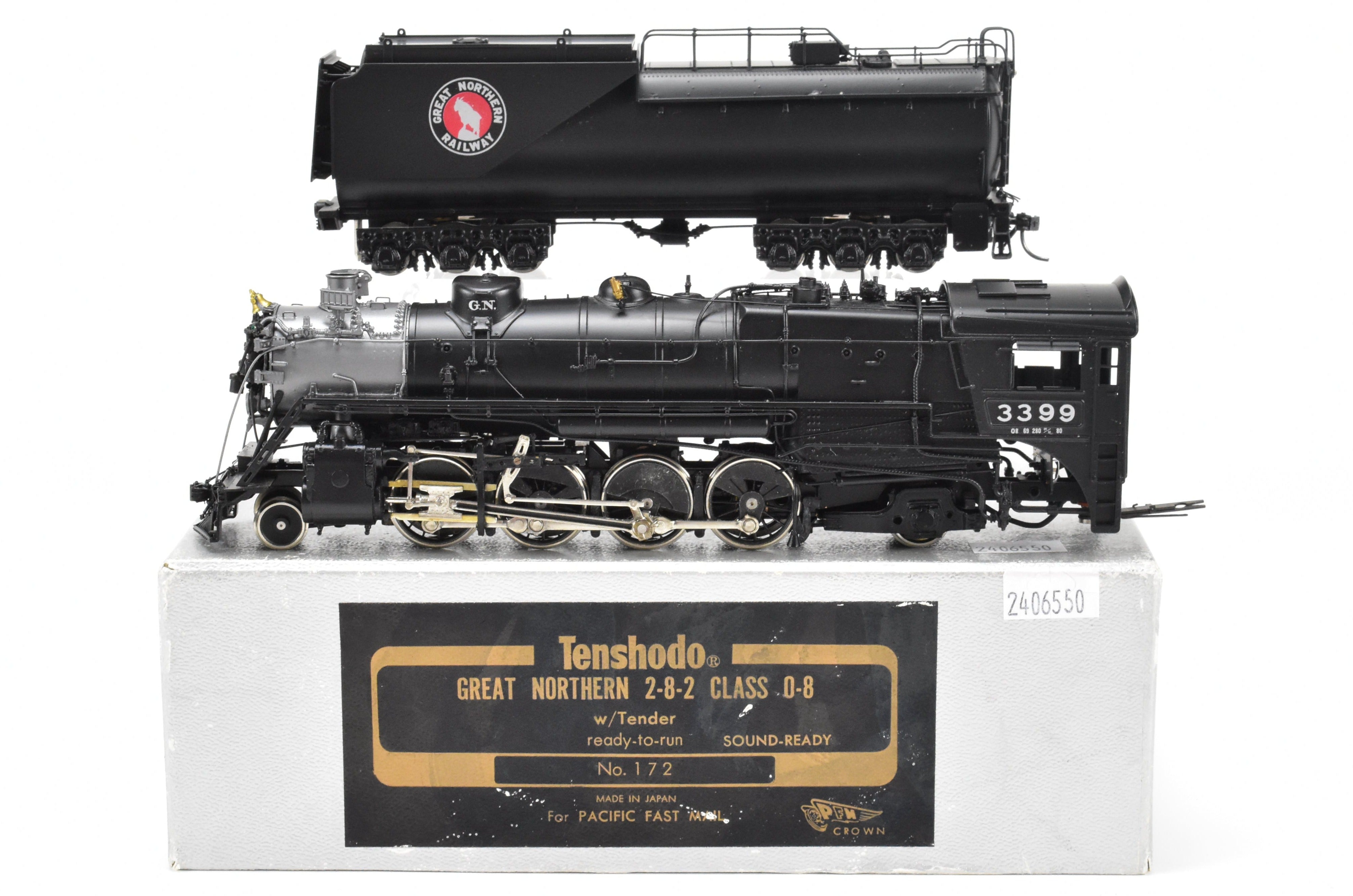 HO Brass PFM - Tenshodo GN - Great Northern 2-8-2 Class O-8 1981 Run Crown  Series Factory Painted No. 3399