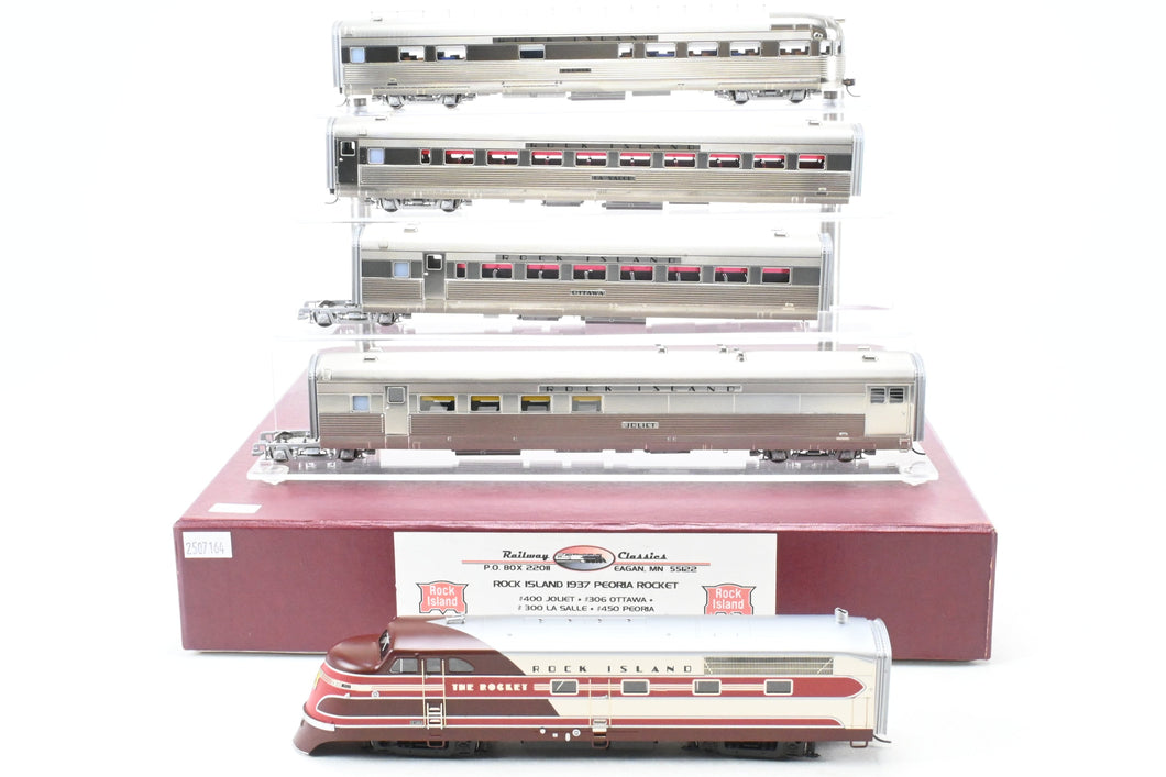 HO Brass Railway Classics CRI&P – Rock Island 1937 Peoria Rocket Set EMC TA Diesel and 4-Cars Factory Painted