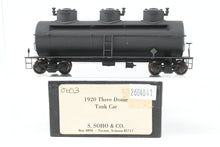 Load image into Gallery viewer, HO Brass S. Soho &amp; Co. Various Roads 1920 Three Dome Tank Car Factory Painted Black
