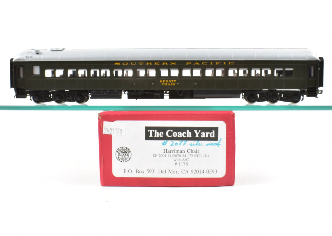 HO Brass TCY - The Coach Yard SP - Southern Pacific Harriman Chair Car Class 72-CC-1,3/4 Pro Paint #2077 with Silver Roof