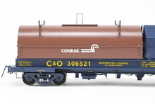 Load image into Gallery viewer, O Brass OMI - Overland Models, Inc. C&amp;O - Chesapeake &amp; Ohio Evans Steel Coil Steel Car w/full Walkways &amp; Angled Covers. With C&amp;O and Contrail Hoods Factory Painted No. 306521
