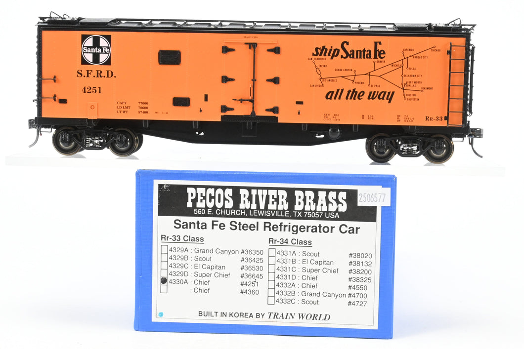 O Brass Pecos River Brass ATSF - Santa Fe SFRD Rr-33 Class Steel Refrigerator Car FP No. 4521