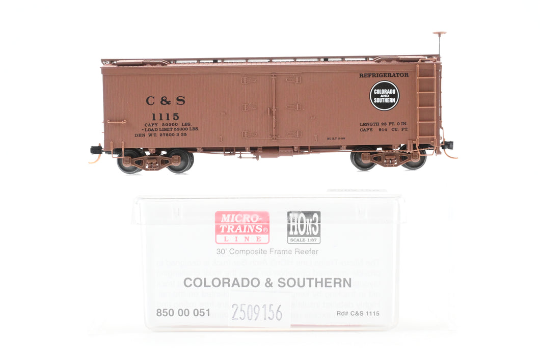 HOn3 Micro-Trains C&S - Colorado & Southern 30’ Composite Underframe Refrigerator Car FP No. 1115