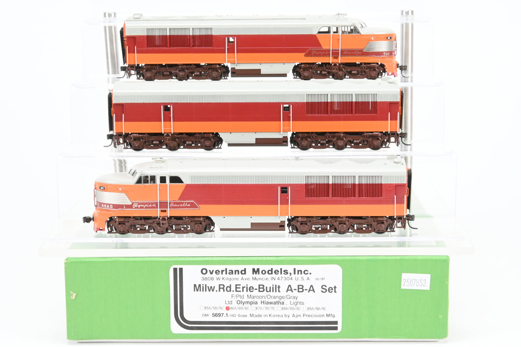 HO Brass OMI - Overland Models Inc. MILW - Milwaukee Road Erie Built A/B/A Set Factory Painted for the Olympic Hiawatha, Nos. 6A/6B/6C