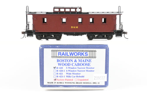 HO Brass - Railworks . B&M - Boston & Maine 5 Window Narrow Monitor Wood Caboose Factory Painted/Un-Numbered