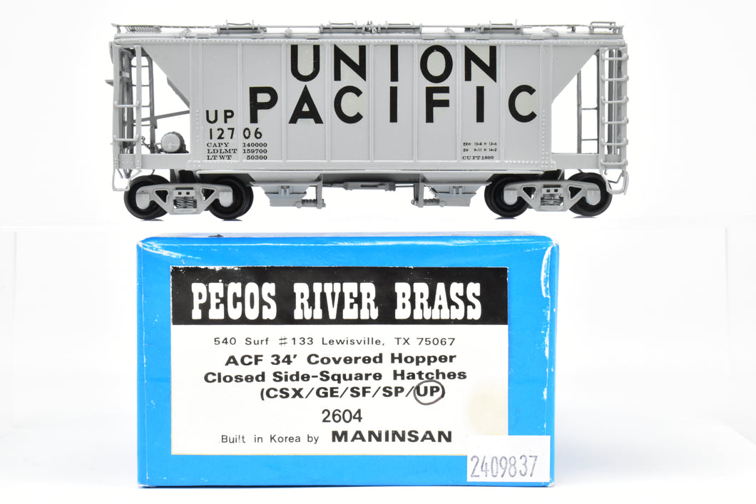 HO Brass Pecos River Brass Various Roads ACF 34' Covered Hopper Closed Sides/Square Hatches CP Union Pacific #12706