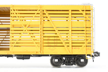 Load image into Gallery viewer, Gauge 1 - 1:32nd Scale Brass Row &amp; Company UP - Union Pacific S-40-12 Stock Car, Circa 1950 Factory Painted Yellow No. 47458
