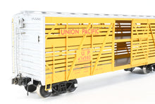 Load image into Gallery viewer, Gauge 1 - 1:32nd Scale Brass Row &amp; Company UP - Union Pacific S-40-12 Stock Car, Circa 1950 Factory Painted Yellow No. 47458
