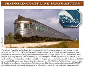 HO Brass TCY - The Coach Yard SCL - Seaboard Coast Line and Amtrak 1969-71 "Silver Meteor"