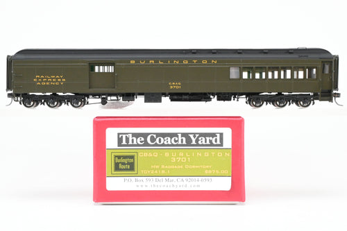 HO NEW Brass TCY - The Coach Yard CB&Q - Burlington Route HW Baggage Dormitory No. 3701 Factory Painted