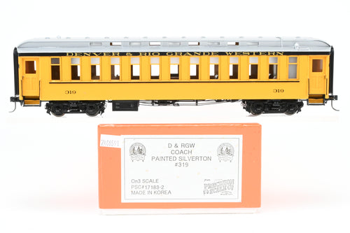 vOn3 Brass PSC - Precision Scale Co. D&RGW - Denver & Rio Grande Western  Closed Vestibule Coach, Factory Painted No. 319, 1950's-1960's (Silverton Scheme)