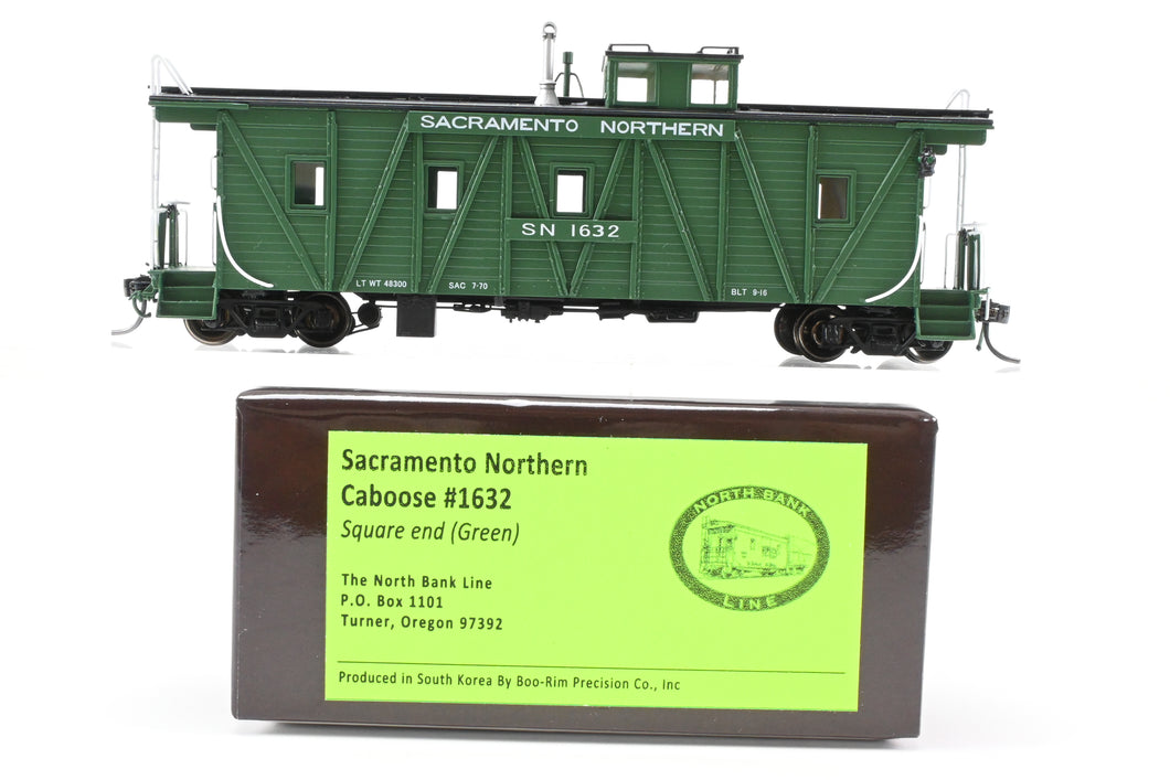 HO NEW Brass NBL - North Bank Line SN -Sacramento northern Caboose #1632 Square End FP Green